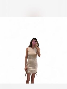 BB Dakota Sleeveless Ruched Bodycon Dress in Beige